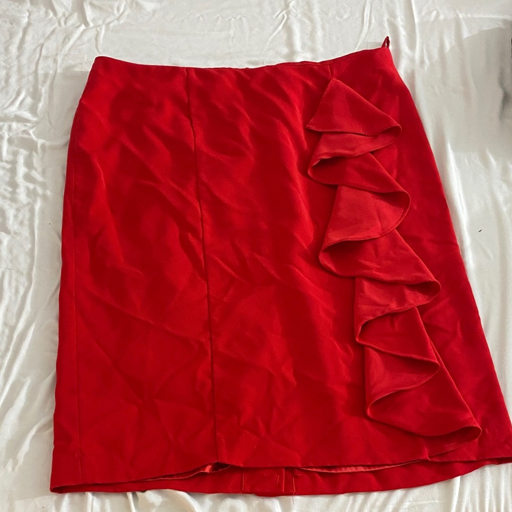 Ashro Vibrant Red Pencil Skirt with Ruffle